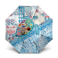 Hawaiian and Japanese Culture Together Umbrella Tropical Honu with Japanese Elements Blue Color