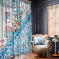 Hawaiian and Japanese Culture Together Window Curtain Tropical Honu with Japanese Elements Blue Color