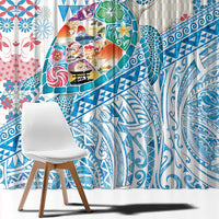 Hawaiian and Japanese Culture Together Window Curtain Tropical Honu with Japanese Elements Blue Color