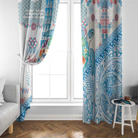 Hawaiian and Japanese Culture Together Window Curtain Tropical Honu with Japanese Elements Blue Color