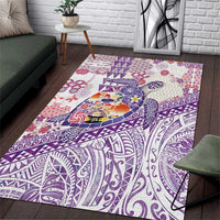 Hawaiian and Japanese Culture Together Area Rug Tropical Honu with Japanese Elements Purple Color
