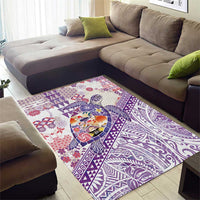 Hawaiian and Japanese Culture Together Area Rug Tropical Honu with Japanese Elements Purple Color