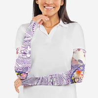 Hawaiian and Japanese Culture Together Arm Sleeves Tropical Honu with Japanese Elements Purple Color