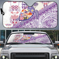 Hawaiian and Japanese Culture Together Auto Sun Shade Tropical Honu with Japanese Elements Purple Color