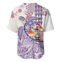 Hawaiian and Japanese Culture Together Baseball Jersey Tropical Honu with Japanese Elements Purple Color