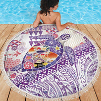 Hawaiian and Japanese Culture Together Beach Blanket Tropical Honu with Japanese Elements Purple Color