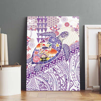 Hawaiian and Japanese Culture Together Canvas Wall Art Tropical Honu with Japanese Elements Purple Color