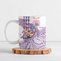 Hawaiian and Japanese Culture Together Ceramic Mug Tropical Honu with Japanese Elements Purple Color