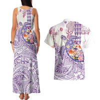 Hawaiian and Japanese Culture Together Couples Matching Tank Maxi Dress and Hawaiian Shirt Tropical Honu with Japanese Elements Purple Color