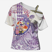Hawaiian and Japanese Culture Together Cross Shoulder Shirt Tropical Honu with Japanese Elements Purple Color