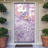 Hawaiian and Japanese Culture Together Door Cover Tropical Honu with Japanese Elements Purple Color