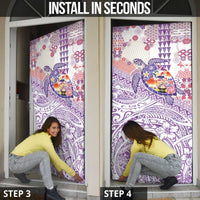 Hawaiian and Japanese Culture Together Door Cover Tropical Honu with Japanese Elements Purple Color