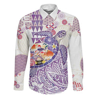Hawaiian and Japanese Culture Together Family Matching Mermaid Dress and Hawaiian Shirt Tropical Honu with Japanese Elements Purple Color LT03 Dad's Shirt - Long Sleeve Purple - Polynesian Pride