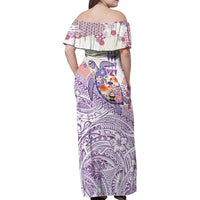Hawaiian and Japanese Culture Together Family Matching Off Shoulder Maxi Dress and Hawaiian Shirt Tropical Honu with Japanese Elements Purple Color