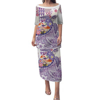 Hawaiian and Japanese Culture Together Family Matching Puletasi and Hawaiian Shirt Tropical Honu with Japanese Elements Purple Color