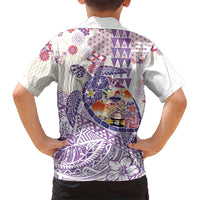 Hawaiian and Japanese Culture Together Family Matching Tank Maxi Dress and Hawaiian Shirt Tropical Honu with Japanese Elements Purple Color