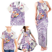 Hawaiian and Japanese Culture Together Family Matching Tank Maxi Dress and Hawaiian Shirt Tropical Honu with Japanese Elements Purple Color