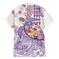 Hawaiian and Japanese Culture Together Family Matching Tank Maxi Dress and Hawaiian Shirt Tropical Honu with Japanese Elements Purple Color