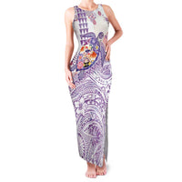 Hawaiian and Japanese Culture Together Family Matching Tank Maxi Dress and Hawaiian Shirt Tropical Honu with Japanese Elements Purple Color