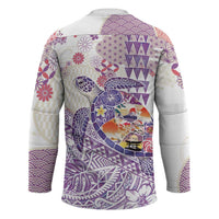 Hawaiian and Japanese Culture Together Hockey Jersey Tropical Honu with Japanese Elements Purple Color