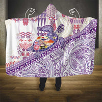 Hawaiian and Japanese Culture Together Hooded Blanket Tropical Honu with Japanese Elements Purple Color