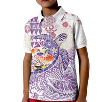 Hawaiian and Japanese Culture Together Kid Polo Shirt Tropical Honu with Japanese Elements Purple Color