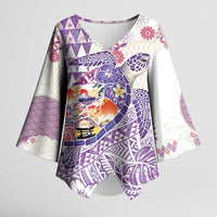 Hawaiian and Japanese Culture Together Kimono Sleeve Blouse Tropical Honu with Japanese Elements Purple Color