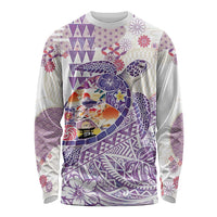 Hawaiian and Japanese Culture Together Long Sleeve Shirt Tropical Honu with Japanese Elements Purple Color