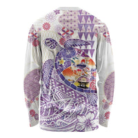 Hawaiian and Japanese Culture Together Long Sleeve Shirt Tropical Honu with Japanese Elements Purple Color