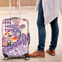 Hawaiian and Japanese Culture Together Luggage Cover Tropical Honu with Japanese Elements Purple Color