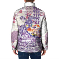 Hawaiian and Japanese Culture Together Padded Jacket Tropical Honu with Japanese Elements Purple Color