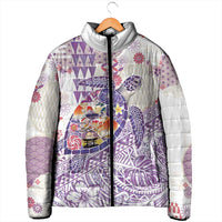 Hawaiian and Japanese Culture Together Padded Jacket Tropical Honu with Japanese Elements Purple Color