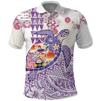 Hawaiian and Japanese Culture Together Polo Shirt Tropical Honu with Japanese Elements Purple Color