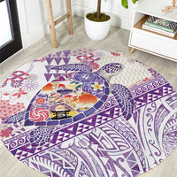 Hawaiian and Japanese Culture Together Round Carpet Tropical Honu with Japanese Elements Purple Color