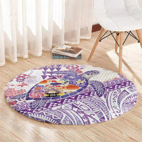 Hawaiian and Japanese Culture Together Round Carpet Tropical Honu with Japanese Elements Purple Color