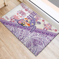 Hawaiian and Japanese Culture Together Rubber Doormat Tropical Honu with Japanese Elements Purple Color