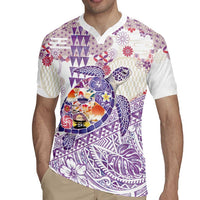 Hawaiian and Japanese Culture Together Rugby Jersey Tropical Honu with Japanese Elements Purple Color