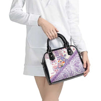 Hawaiian and Japanese Culture Together Shoulder Handbag Tropical Honu with Japanese Elements Purple Color