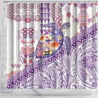 Hawaiian and Japanese Culture Together Shower Curtain Tropical Honu with Japanese Elements Purple Color