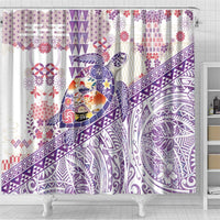 Hawaiian and Japanese Culture Together Shower Curtain Tropical Honu with Japanese Elements Purple Color