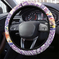 Hawaiian and Japanese Culture Together Steering Wheel Cover Tropical Honu with Japanese Elements Purple Color