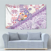 Hawaiian and Japanese Culture Together Tapestry Tropical Honu with Japanese Elements Purple Color