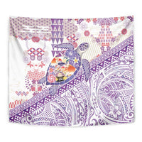 Hawaiian and Japanese Culture Together Tapestry Tropical Honu with Japanese Elements Purple Color
