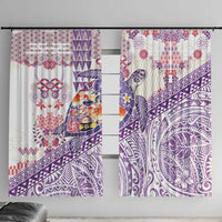 Hawaiian and Japanese Culture Together Window Curtain Tropical Honu with Japanese Elements Purple Color