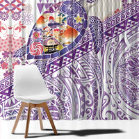 Hawaiian and Japanese Culture Together Window Curtain Tropical Honu with Japanese Elements Purple Color