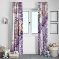 Hawaiian and Japanese Culture Together Window Curtain Tropical Honu with Japanese Elements Purple Color