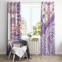 Hawaiian and Japanese Culture Together Window Curtain Tropical Honu with Japanese Elements Purple Color