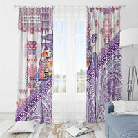 Hawaiian and Japanese Culture Together Window Curtain Tropical Honu with Japanese Elements Purple Color