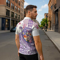Hawaiian and Japanese Culture Together Zipper Polo Shirt Tropical Honu with Japanese Elements Purple Color