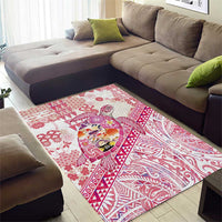 Hawaiian and Japanese Culture Together Area Rug Tropical Honu with Japanese Elements Pink Color